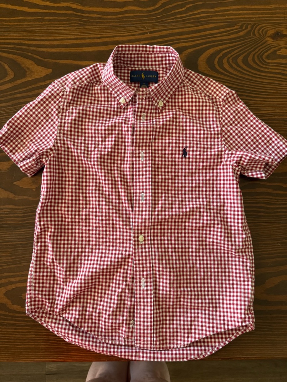 Ralph Lauren Red & White Gingham Short-Sleeve Button-Down